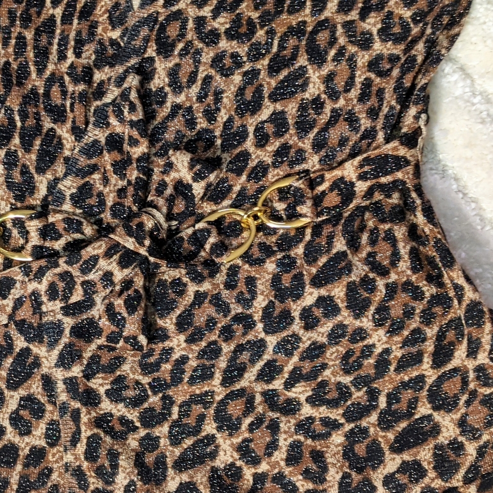 Cache Metallic Leopard Print 3/4 Sleeve Cardigan … - image 4
